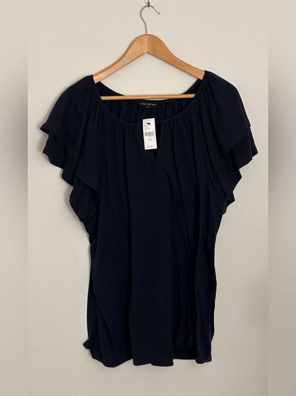 Lane Bryant Navy Flutter Sleeve Scoop Neck Top
